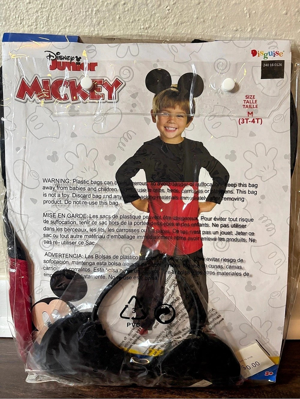 Disney Mickey Mouse Costume Halloween Costume Boys 3T-4T NWT